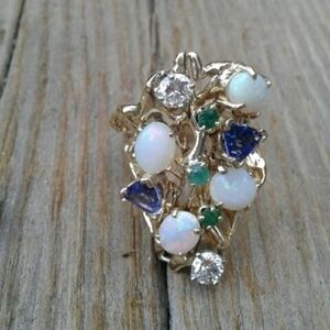 Elegant Gold Multi-Stone Ring 14 K